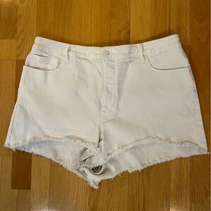 Good American White Denim Frayed Hem Shorts Women's High Rise Size 16